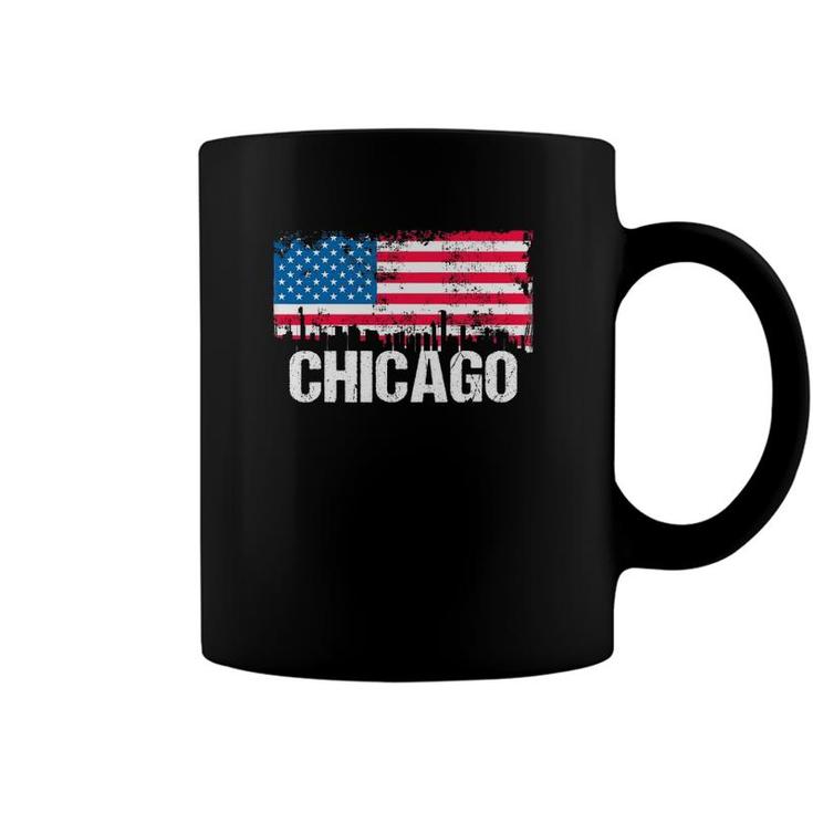 Vintage Us Flag American City Skyline Chicago Illinois Coffee Mug