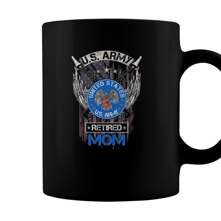 Vintage Usa American Flag Us Army Proud Retired Mom Funny Coffee Mug