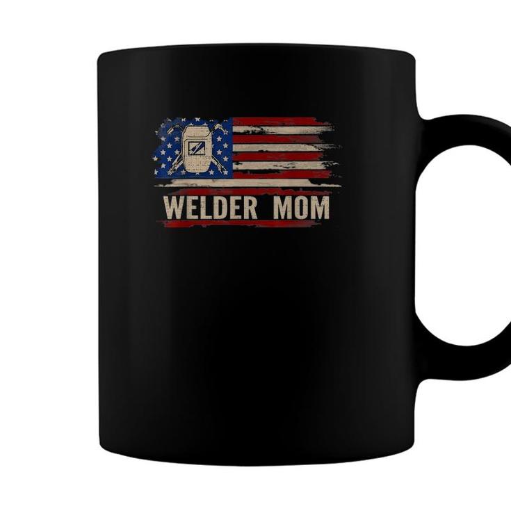 Vintage Welder Mom American Usa Flag Funny Weldingweld Gift Coffee Mug