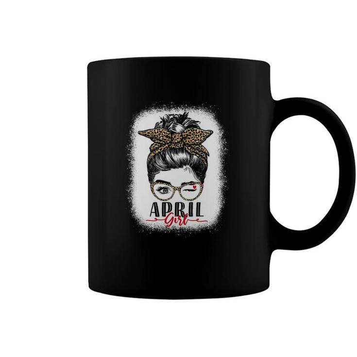 Women April Girl Messy Bun Wink Eye April Girl Birthday Coffee Mug