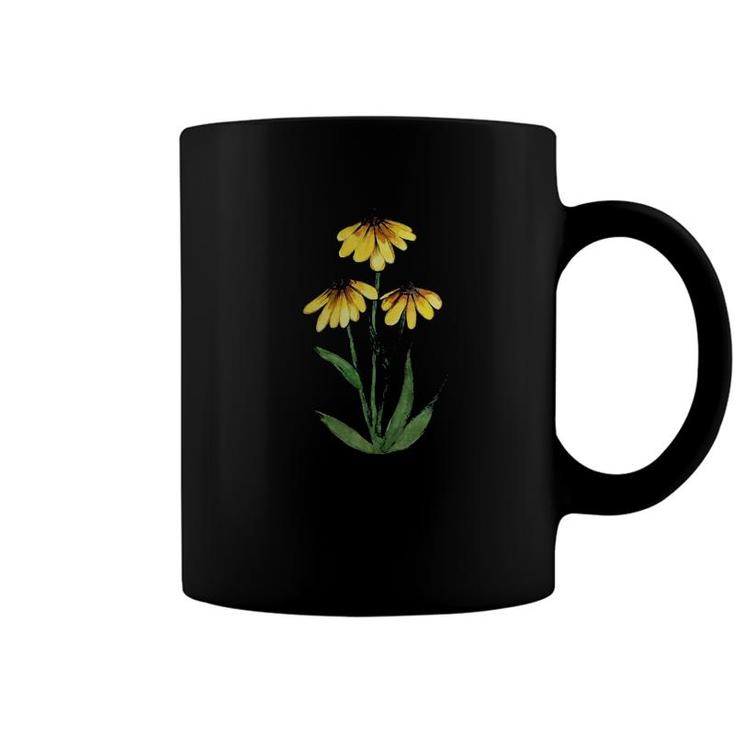 Womens Black Eyed Susan Flower Garden Art Floral Gardener Designs V-Neck Coffee Mug