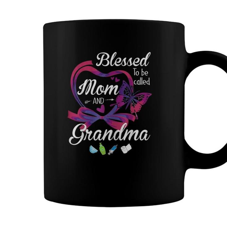 Womens Blessed Grandma Mom Grand Kid Plus Size Butterflies Graphic Coffee Mug