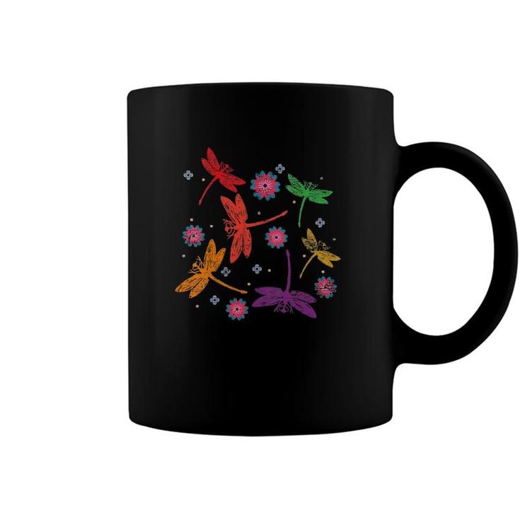 Womens Colorful Dragonfly V-Neck Coffee Mug