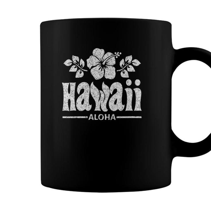 Womens Hawaii Flowers Distressed White Print V-Neck Coffee Mug