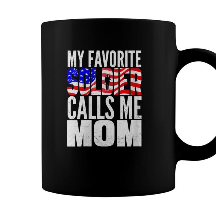 Womens My Favorite Soldier Calls Me Mom Proud Army Mom Mother Gifts V-Neck Coffee Mug