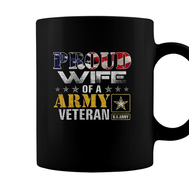 Womens Proud Wife Of A Army Veteran American Flag Military Gift  Coffee Mug