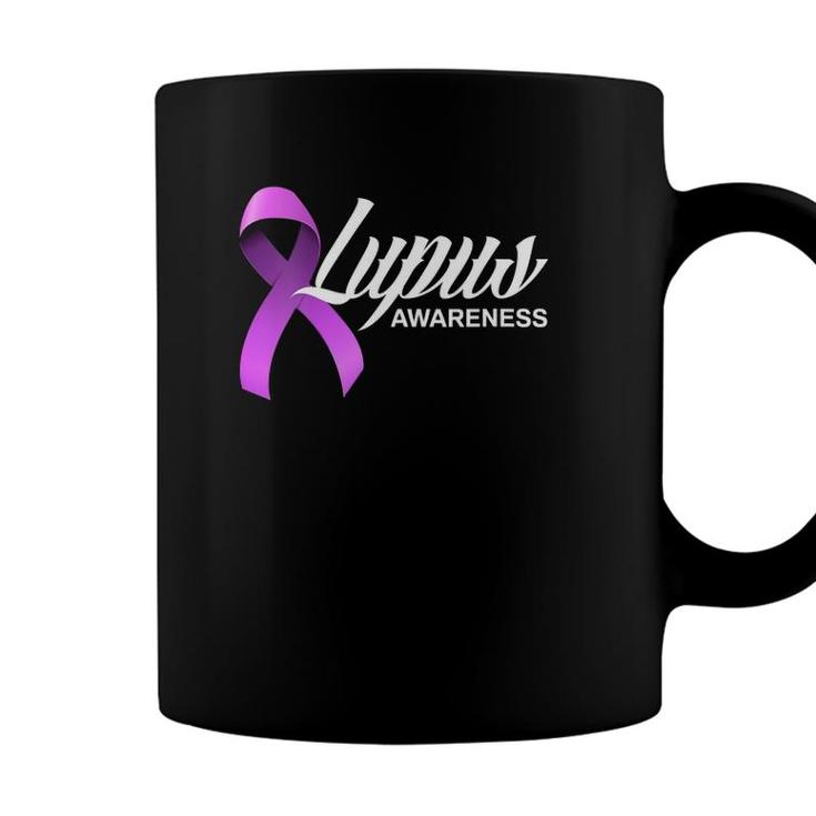 Womens Purple Ribbon Lupus Warrior Lupus Fighter Lupus Awareness Vneck Coffee Mug