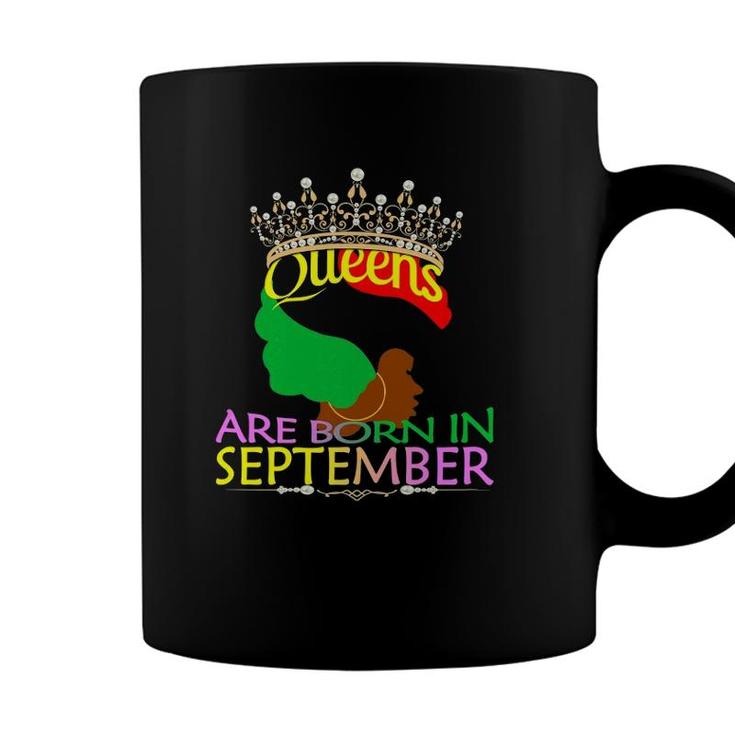 Womens Queens Are Born In September - Black Afro Women Birthday Coffee Mug