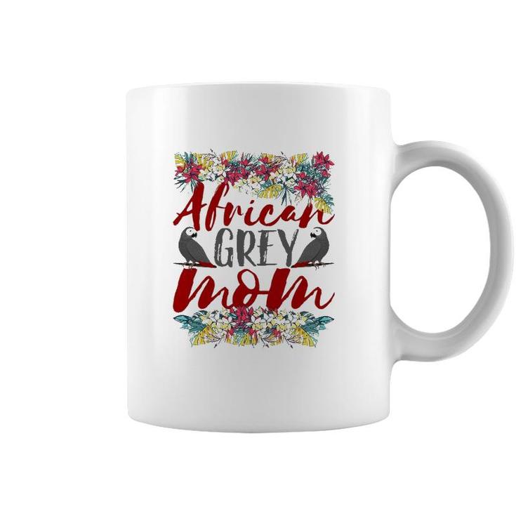 African Grey Mom - Floral - African Grey Parrot Coffee Mug