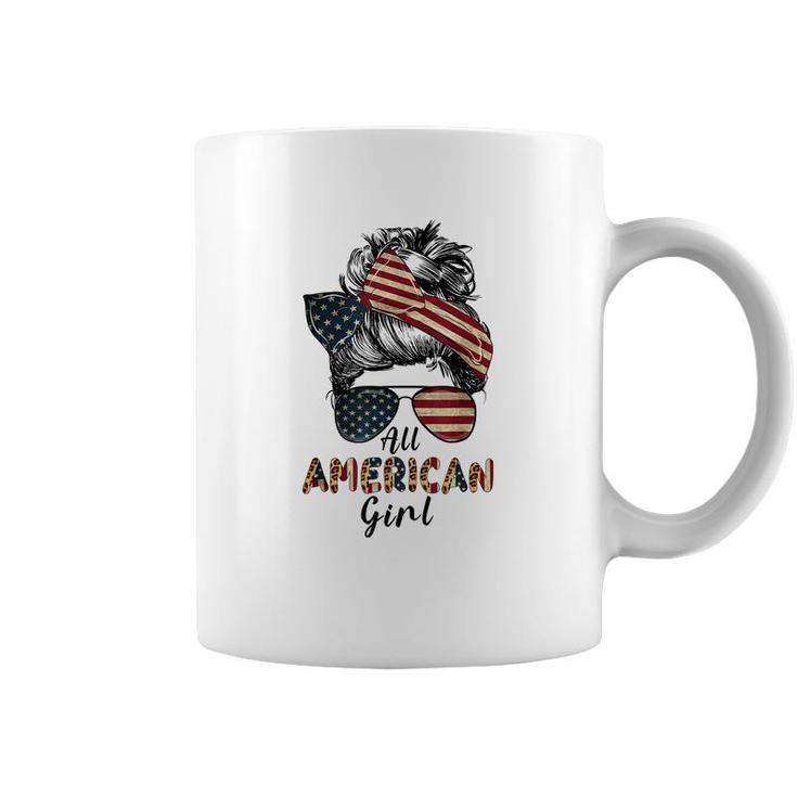 All American Girl Messy Bun Matching Family 4Th July Retro  Coffee Mug