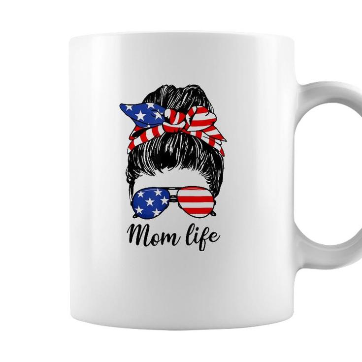 American Flag 4Th Of July Mom Life Messy Bun Mothers Day Coffee Mug