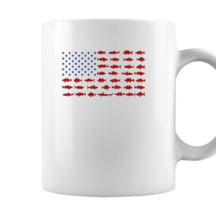 American Flag Fishing Theme Patriotic For Men Women Kids Coffee Mug