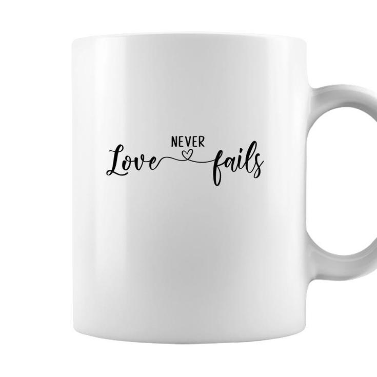 Bible Verse Black Graphic Love Never Fails Christian Coffee Mug