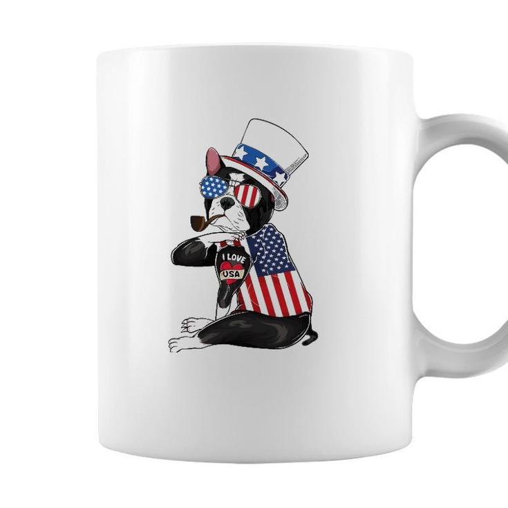 Boston Terrier Dog Merica 4Th Of July Usa American Flag Men Coffee Mug