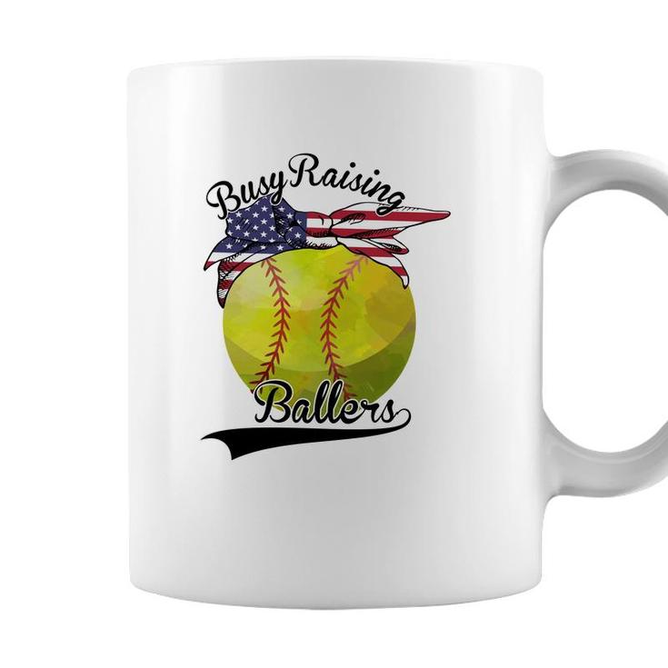 Busy Raising Ballers Softball Sport Great USA Flag Coffee Mug