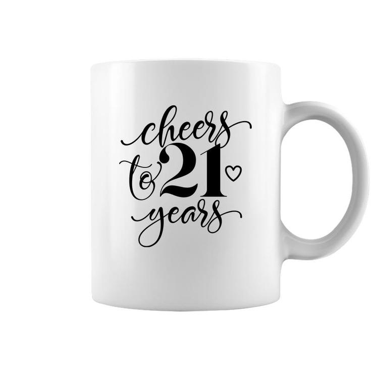 Cheers To Years 21 21St Birthday Black Heart Coffee Mug