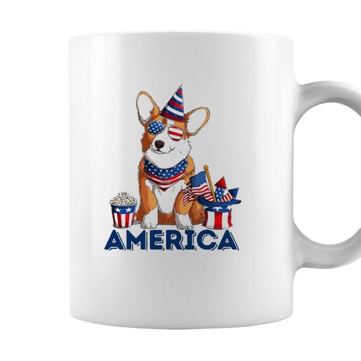 Corgi Dog American Flag Sunglasses Patriotic 4Th July Merica Coffee Mug