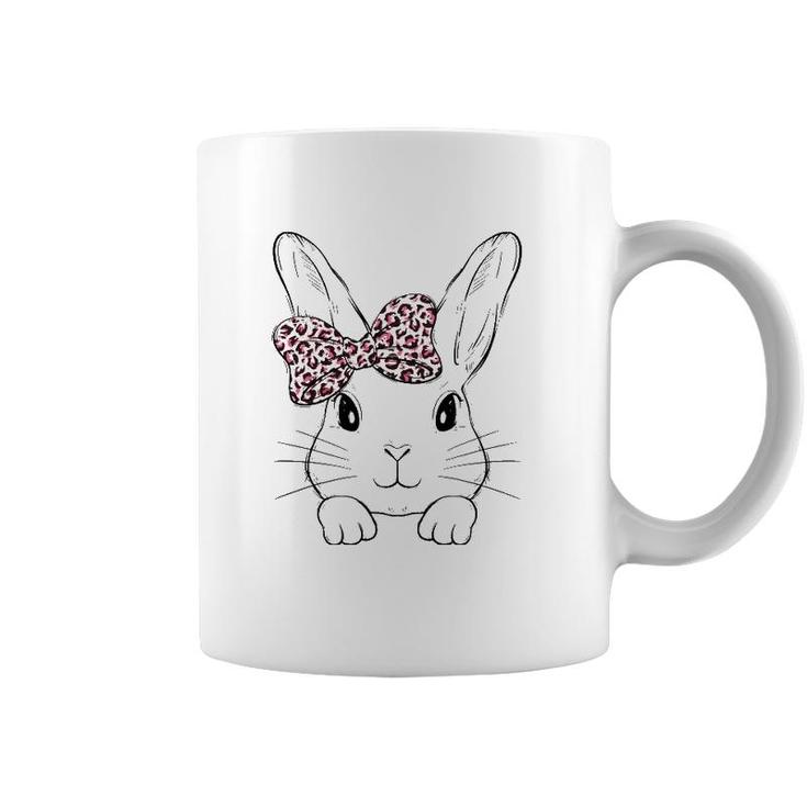 Cute Bunny Face Leopard Bow Tie Easter Day Girls Womens Coffee Mug