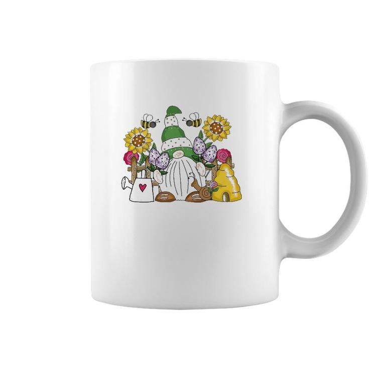 Cute Flower Garden Gnome With Bees And Flowers Gift Gardener Coffee Mug