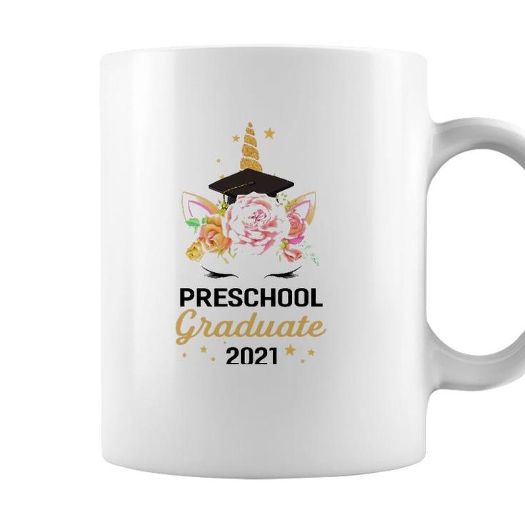 Cute Happy Preschool Graduate 2021 Floral Unicorn Graduation Coffee Mug