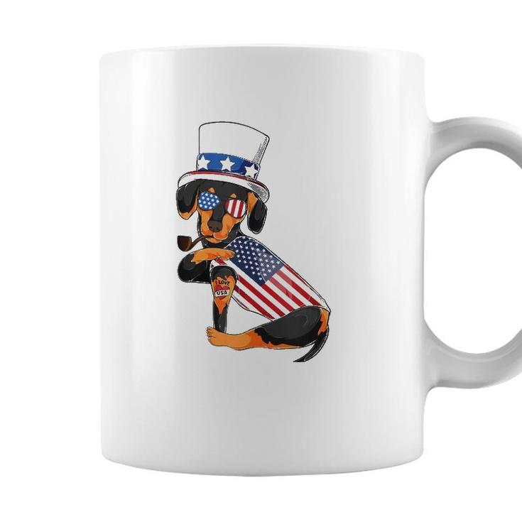 Dachshund Dog Merica 4Th Of July Usa American Flag Men Women  Coffee Mug