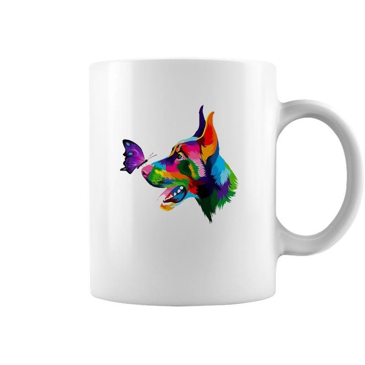 Doberman Dog Colored Dobie Colorful Butterflies Doberman Coffee Mug