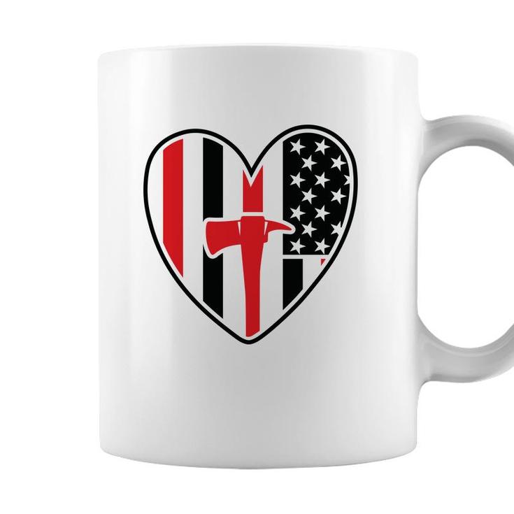Firefighter Usa Flag Red Heart Gift For Firefighter Coffee Mug