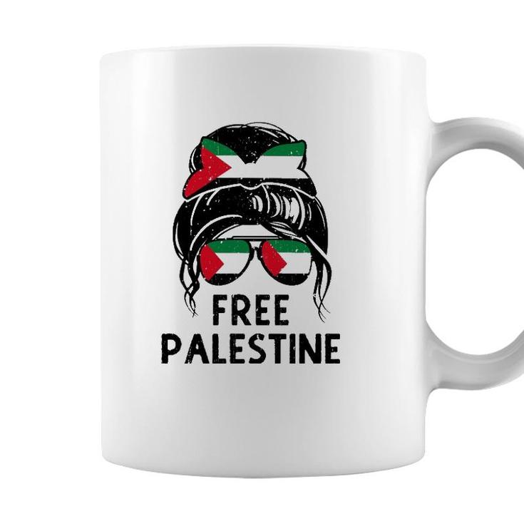Free Palestine Flag Save Gaza Strip End Messy Hair Bun Coffee Mug
