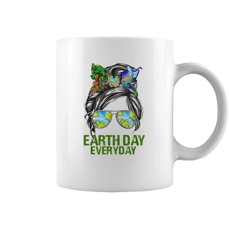 Funny Earth Day Everyday Messy Bun Earth Animal Lovers  Coffee Mug
