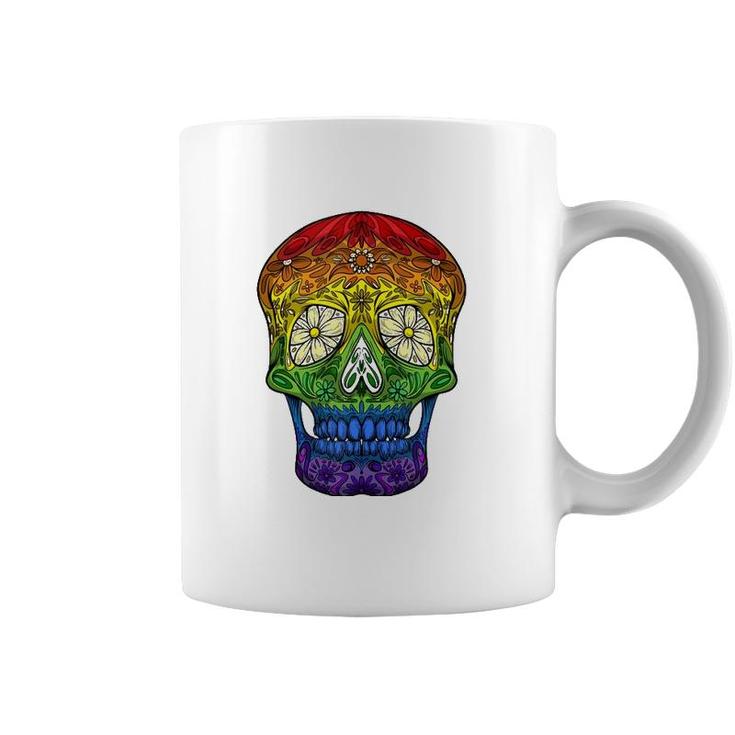 Funny Sugar Skull Gift For Men Women Cool Lgbt Pride Flag  Coffee Mug