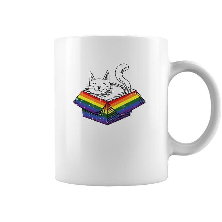 Gay Cat Pride Rainbow Cute Kitten Kitty Proud Lgbt Q Ally Coffee Mug