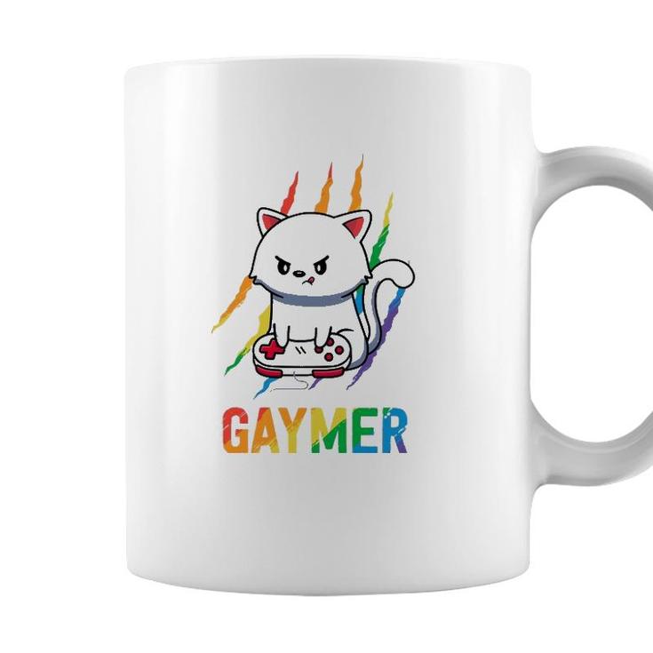 Gaymer Lgbt Cat Pride  Rainbow Video Game Lovers Gift  Coffee Mug