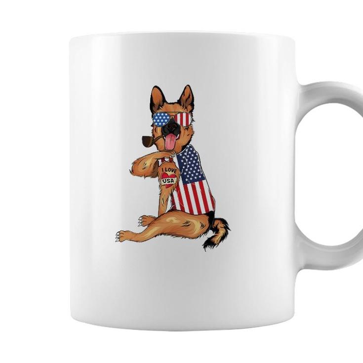 German Shepherd Dog Merica 4Th Of July Usa American Flag Men Coffee Mug