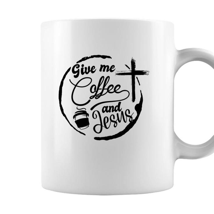 Give Me Coffee And Jesus Bible Verse Black Graphic Christian Coffee Mug