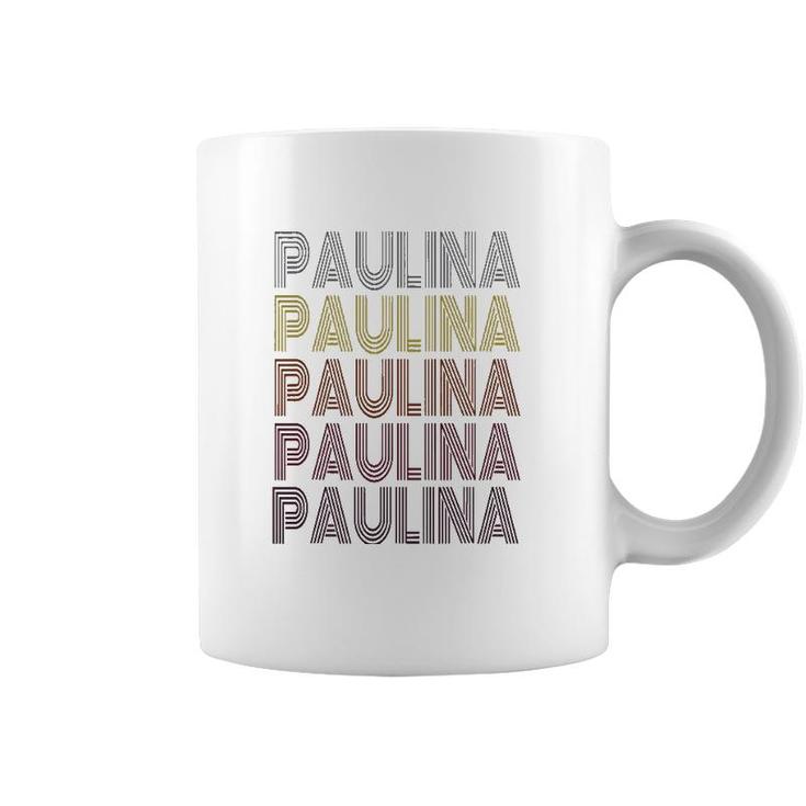 Graphic Tee First Name Paulina Retro Pattern Vintage Style Coffee Mug