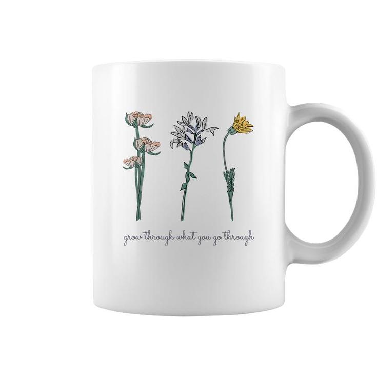 Grow Through What You Go Through Vintage Wildflower Poppy  Coffee Mug