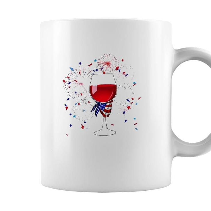 Happy 4Th Of July Us Flag Wine Glass And Fireworks Celebration Coffee Mug
