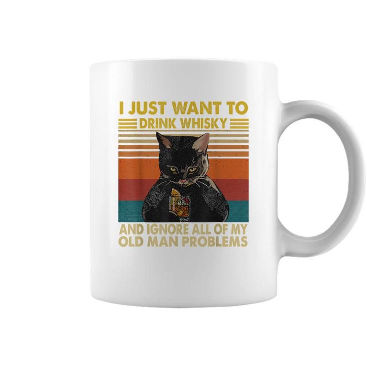 I Just Want To Drink Whisky And Ignore My Problems Black Cat  Coffee Mug