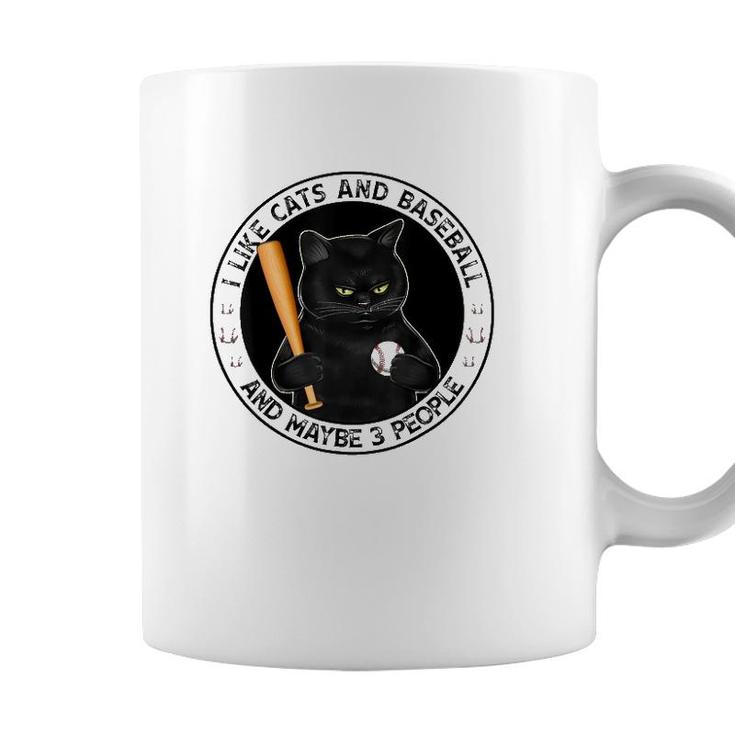 I Like Cats And Baseball And Maybe 3 People Vintage Coffee Mug