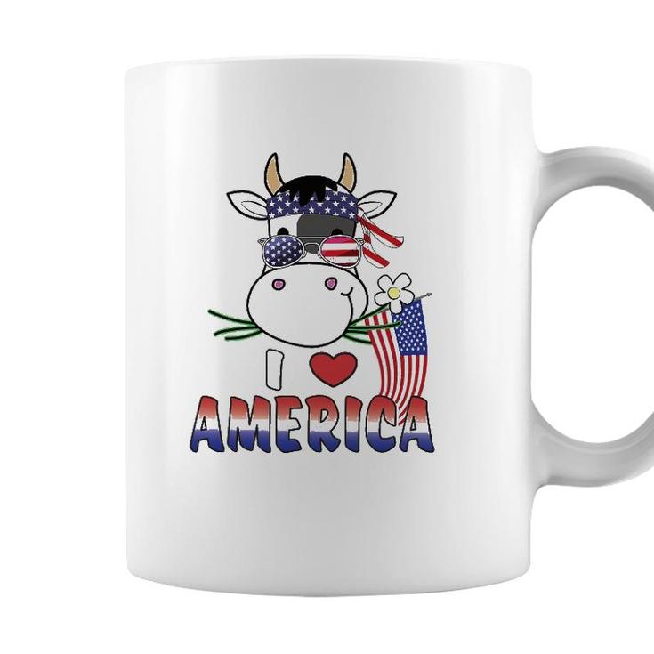 I Love America 4Th Of July Usa Patriotic Cow Lover Kids Coffee Mug