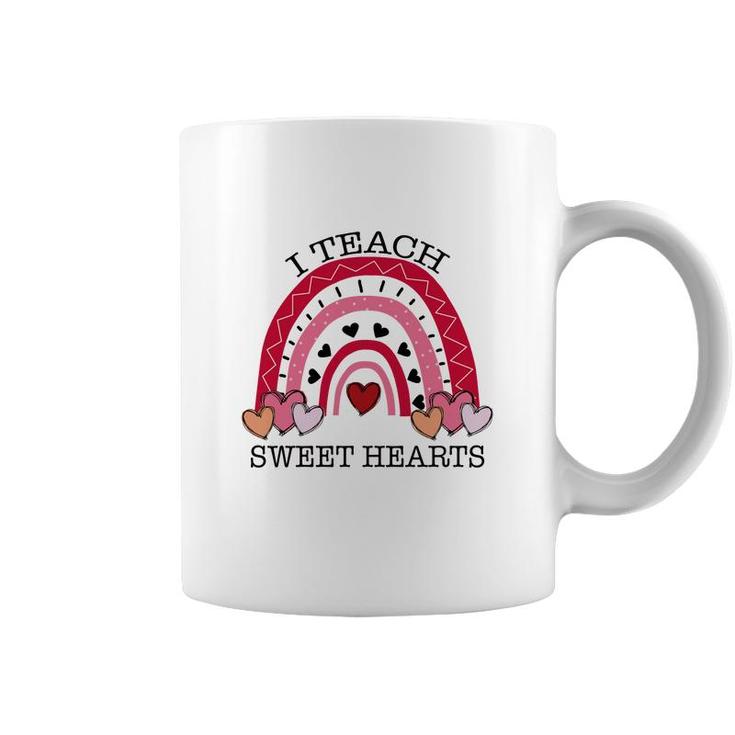 I Teach Sweet Hearts Teacher Rainbow Red Coffee Mug