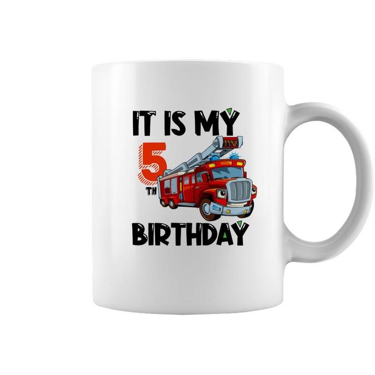 It Is My 5Th Birthday Fire Truck Black Graphic Coffee Mug