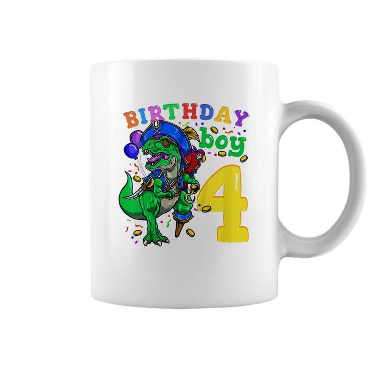Kids 4Th Birthday Pirate Dinosaur Birthday Boy 4 Years Old  Coffee Mug