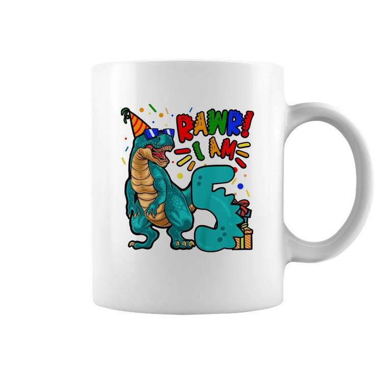 Kids 5Th Birthday Boy Dinosaur Rawr I Am 5 Years Old  Coffee Mug