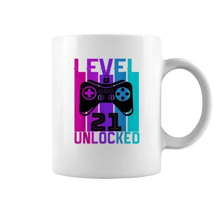 Level 21 Unlocked  Video Gamer 21 Years Old Birthday  Coffee Mug