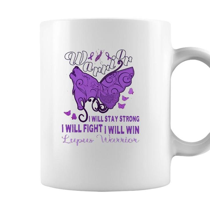 Lupus Awareness Warrior Purple Ribbon Butterfly Wolf Womens Coffee Mug