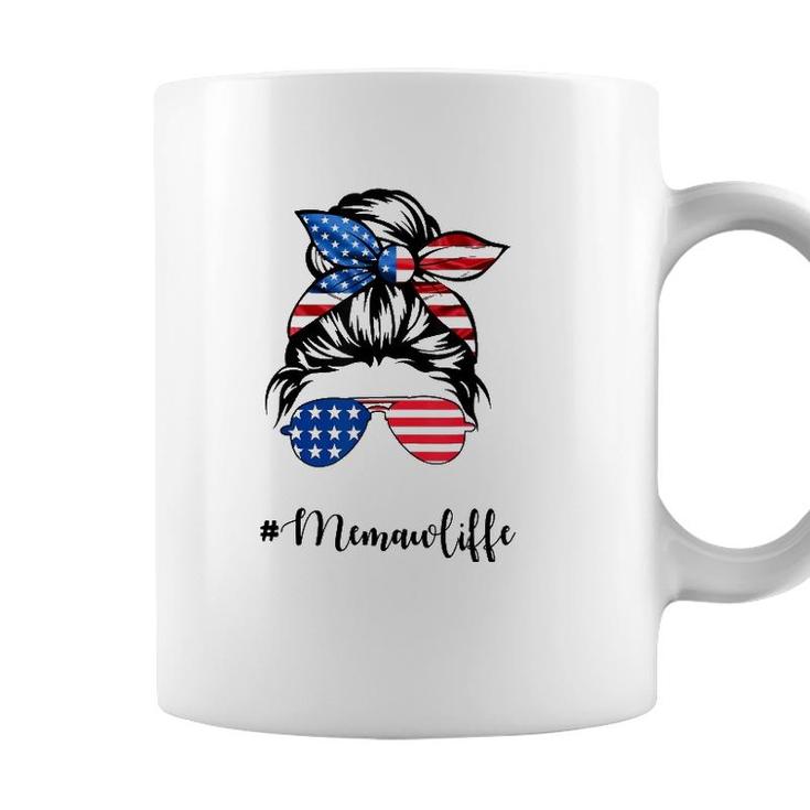 Memaw Life Messy Bun American Flag 4Th Of July Coffee Mug