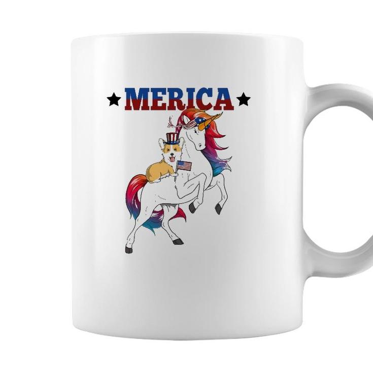 Merica Corgi Dog Unicorn Usa American Flag 4Th Of July Gift Coffee Mug