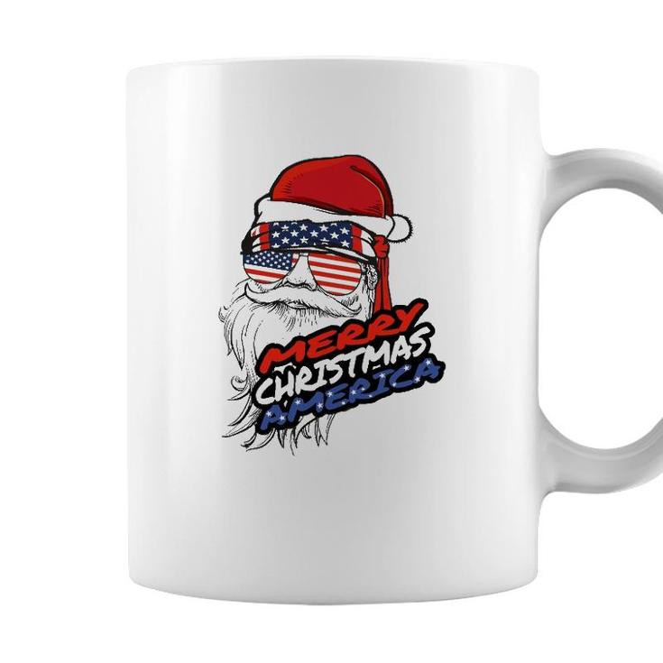 Merry Christmas America Santa Claus American Flag Coffee Mug