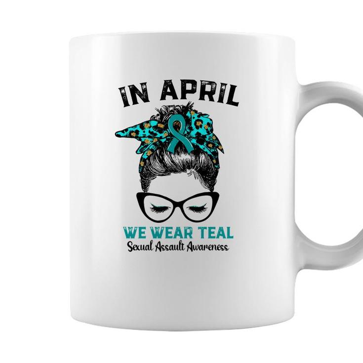 Messy Bun In April We Wear Teal Sexual Assault Awareness  Coffee Mug